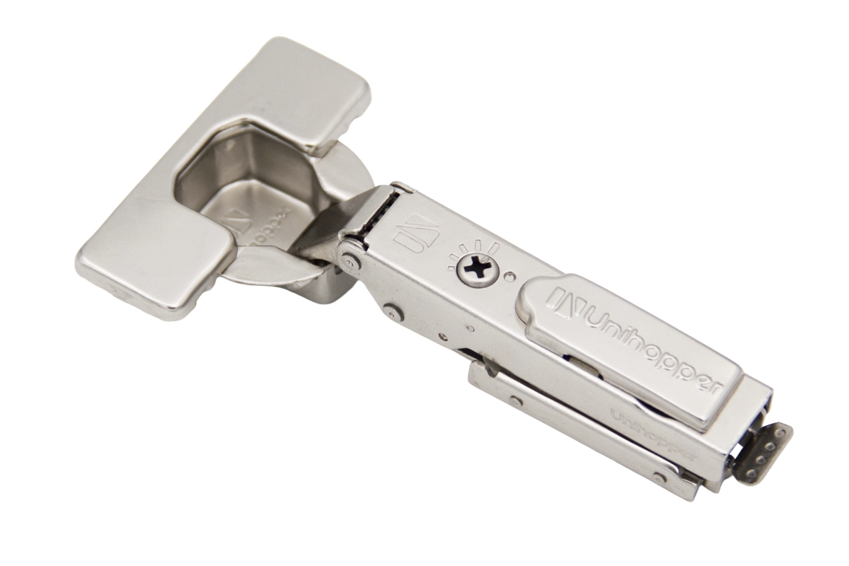 Петля мебельная Unihopper Hutton 105* линейная монтажная планка H0, с регулируемым доводчиком, никель