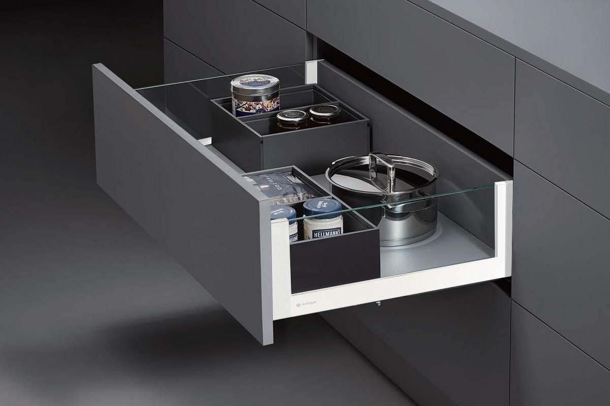 Выдвижной ящик Magic Box GLASS H170 со стеклянными боковинами, 500 мм, белый