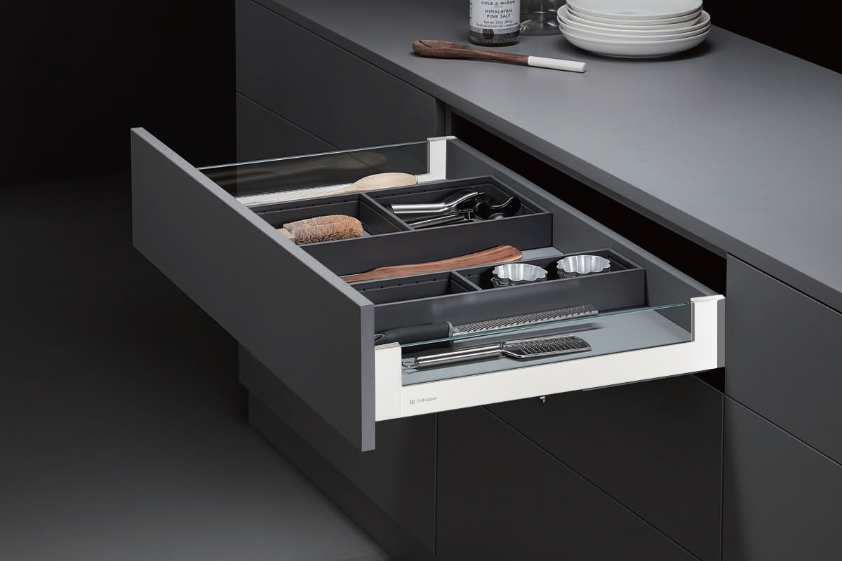 Выдвижной ящик Magic Box GLASS H80 со стеклянными боковинами, 500 мм, белый