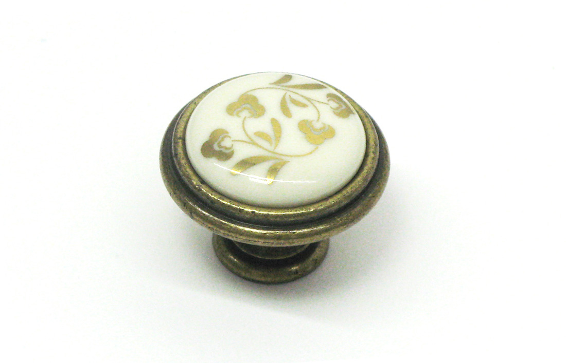 Ручка-кнопка круг с фарфором и узором